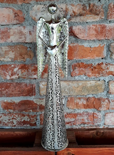 Strieborný anjel s čipkou, 49cm