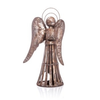 Kovový anjel s patinou, svietnik, 40 cm